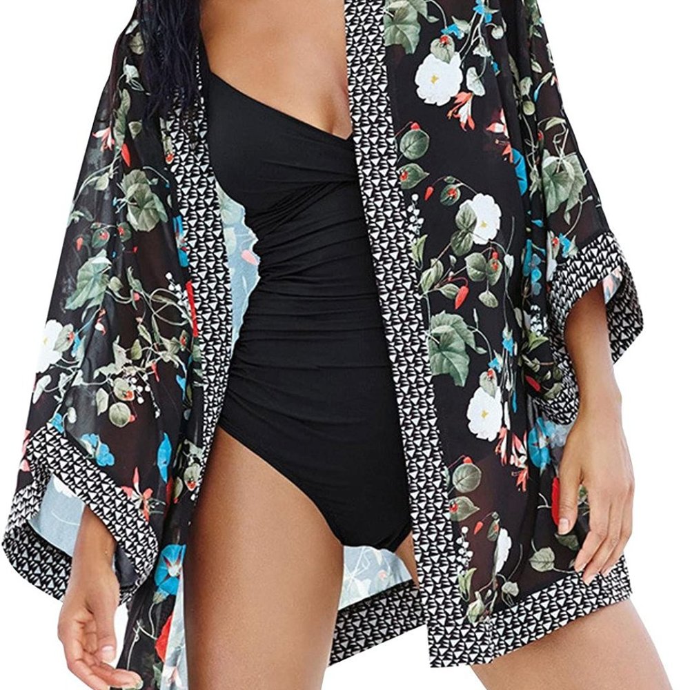 Sheer Floral Kimono- Black Floral
